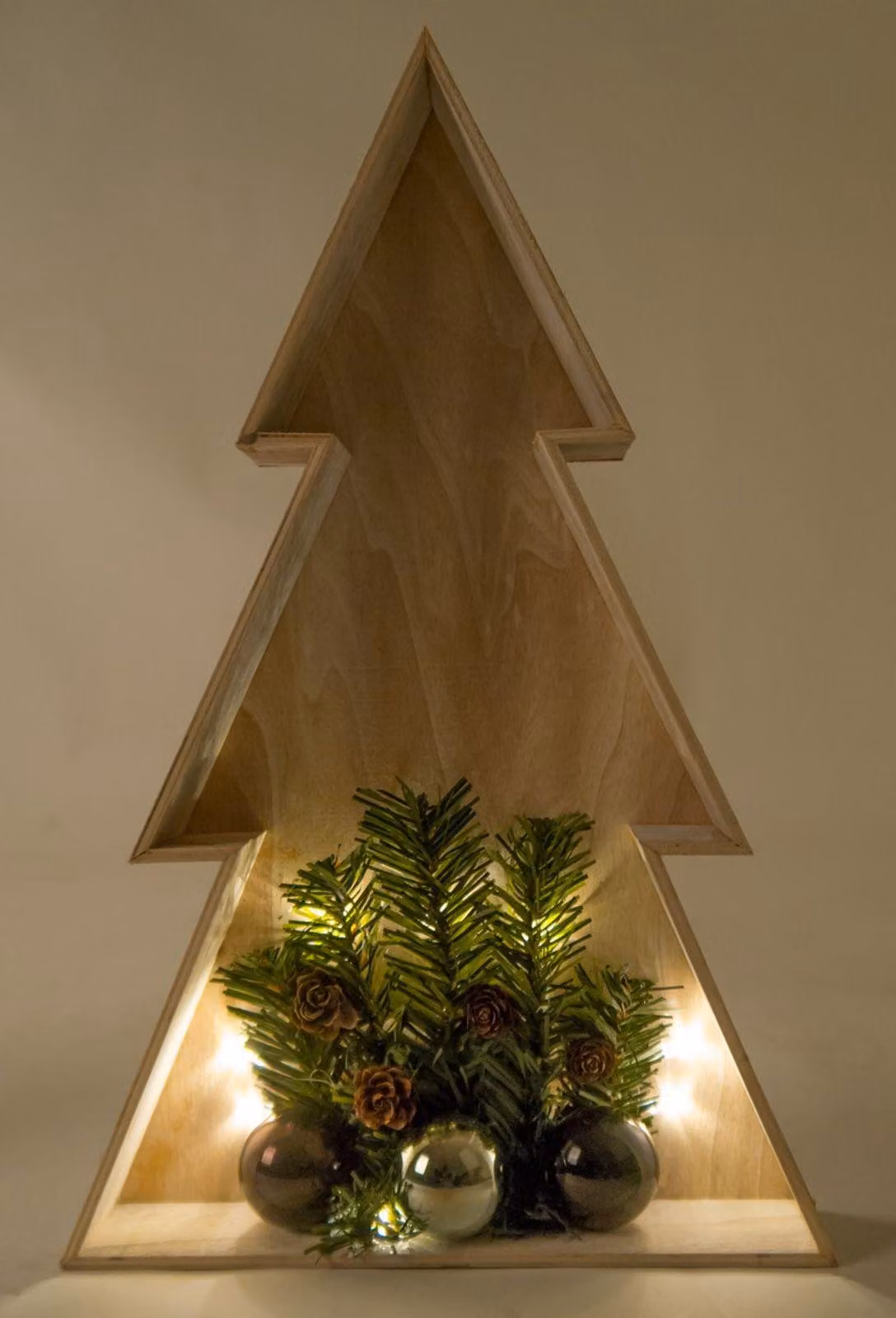 3D LED albero di Natale in legno 38cm decorazione di Natale finestra immagine parete decorazione illuminazione, colore: bianco