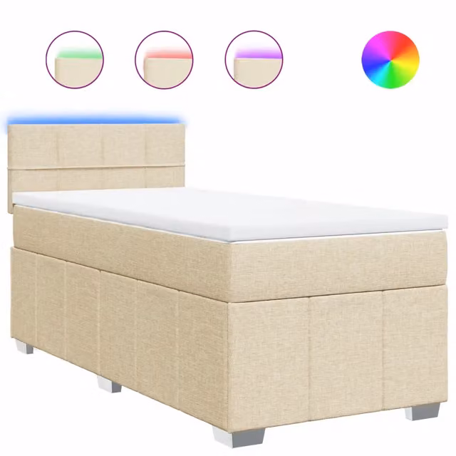 Letto singolo | Letto per adulti | Giroletto a Molle con Materasso Crema 100x200 cm in Tessuto
