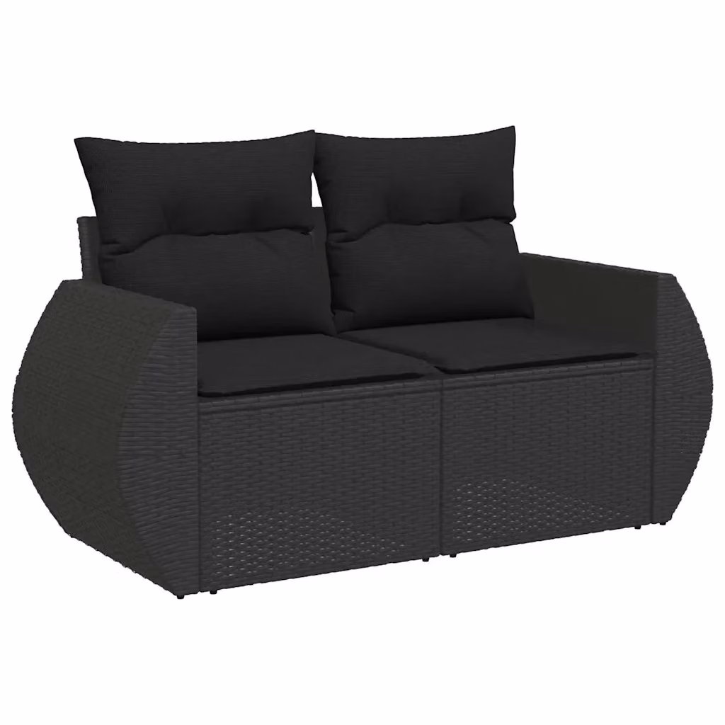 Divano da giardino a 2 posti Design Mania in polyrattan nero con cuscini inclusi L: 142 cm, P: 69 cm, H: 62 cm – 2