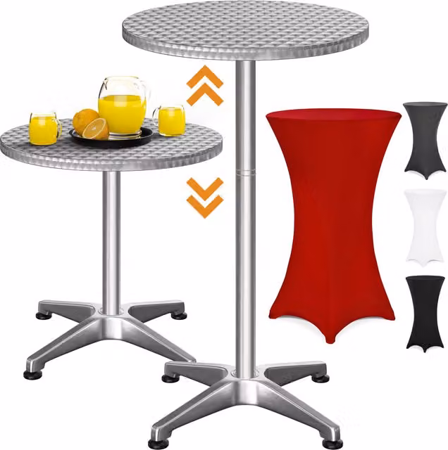 Tavolo alto Casaria argento con copertura rossa, regolabile in altezza, L: 115 cm, P: 60 cm, H: 60 cm – 1