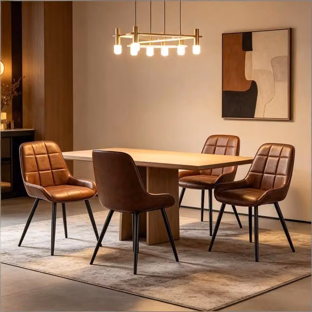 Set di 4 sedie da pranzo FOLYNA in similpelle marrone con schienale curvo e seduta imbottita