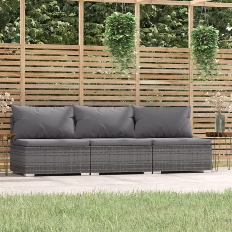 Maison Exclusive - Divano a tre posti con cuscini in rattan sintetico grigio