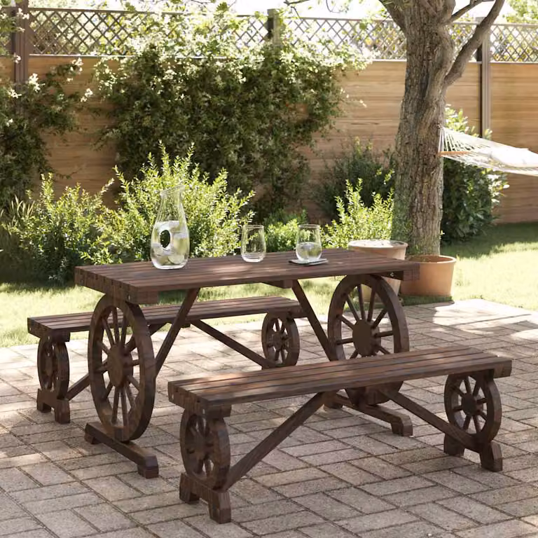 Set da Pranzo da Giardino vidaXL in Legno di Abete Marrone, 3 Pezzi