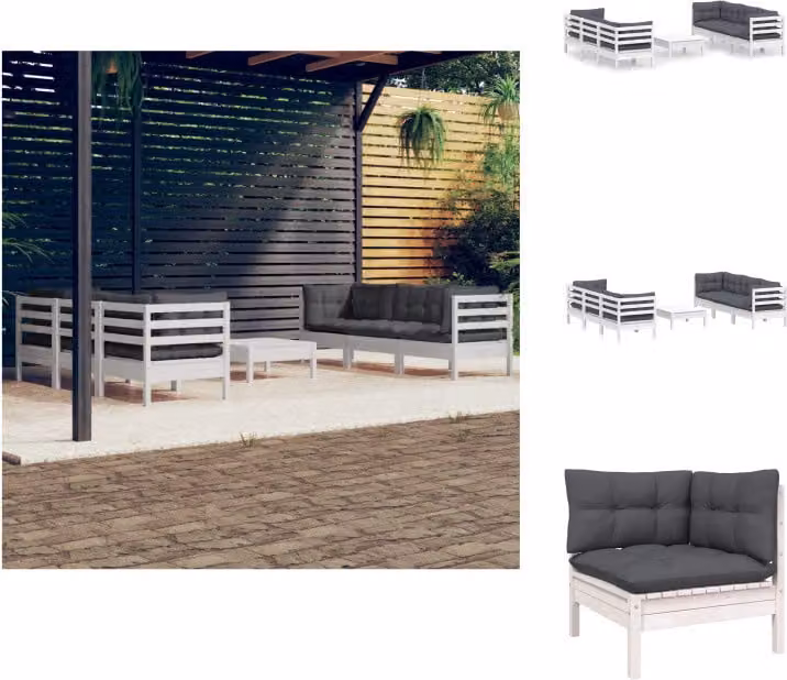 vidaXL set da salotto da giardino 7 pezzi con cuscini antracite in legno di pino - Set di mobili da giardino