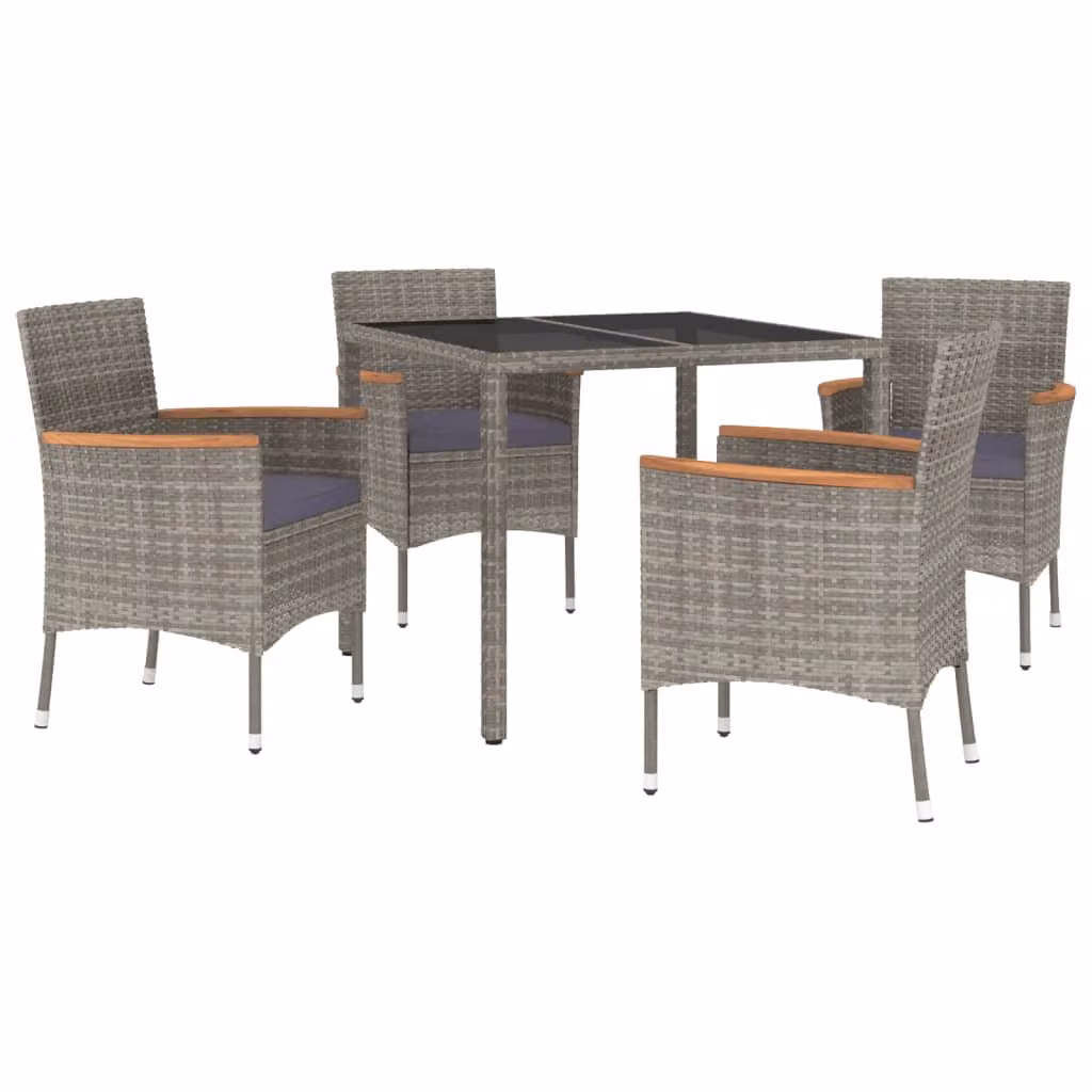 vidaXL Set da pranzo da giardino in 5 pezzi con cuscini in rattan grigio
