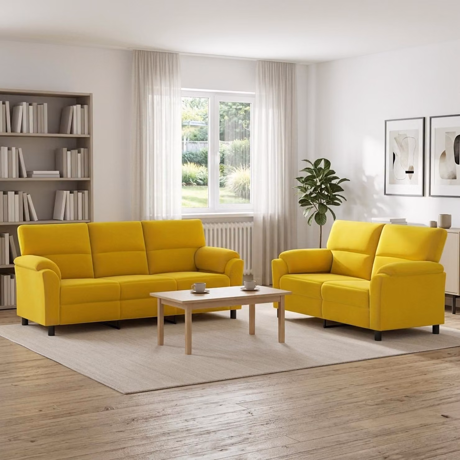 Set di 2 divani moderni vidaXL in velluto giallo con struttura in metallo nero