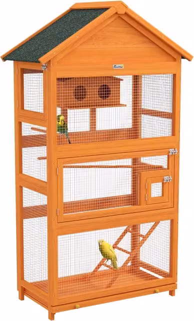 Gabbia per uccelli Xylo in legno arancione con tetto impermeabile L: 92 cm, P: 52 cm, H: 171 cm