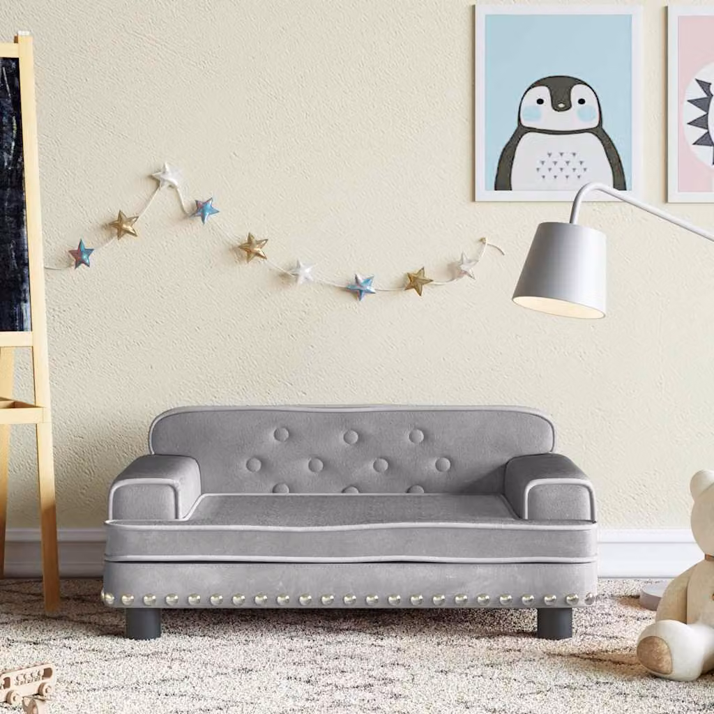 vidaXL Divano per bambini in velluto grigio con struttura in legno di pino L: 70 cm, P: 45 cm, H: 30 cm