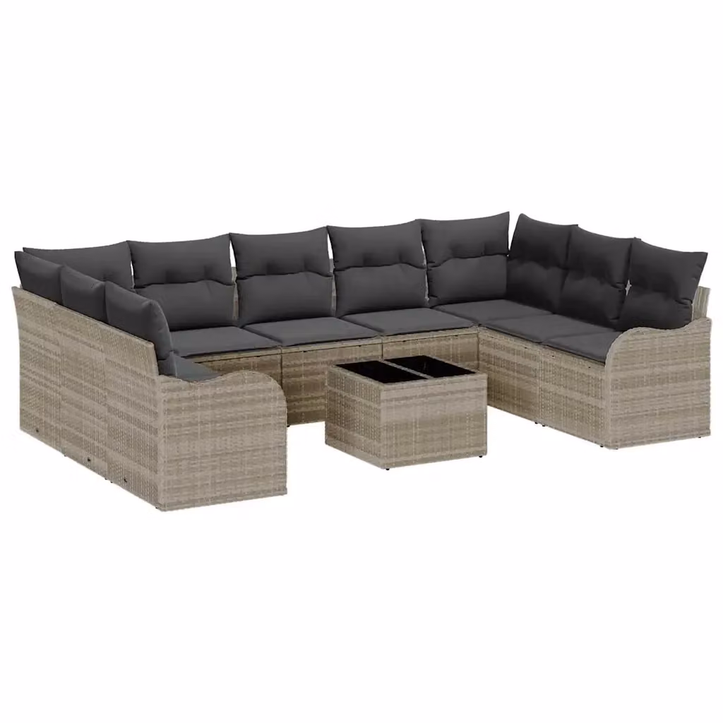 Set Divano da Giardino Moderno vidaXL in Polyrattan Grigio con Cuscini e Struttura in Acciaio Verniciato a Polvere, 10 Pezzi – 2