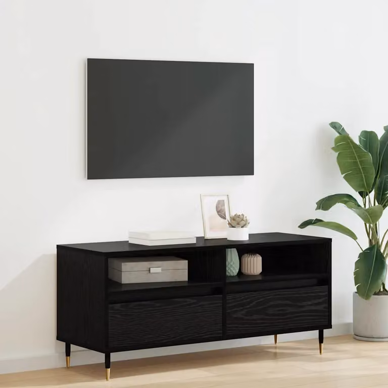 Mobile TV con cassetto vidaXL in Rovere Nero, design minimalista, L 100 x P 34,5 x H 44,5 cm