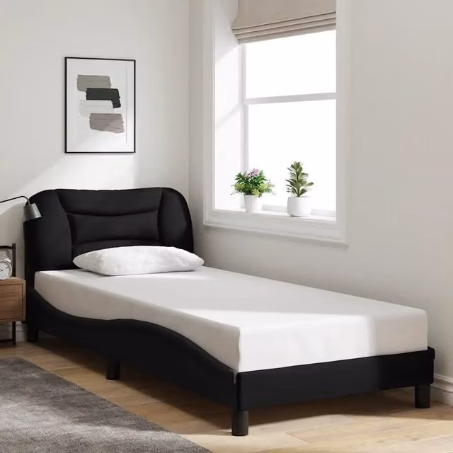 Struttura Letto Hvar Design Mania Nero in Tessuto con Legno e Metallo L/P/H: 90 x 190 cm