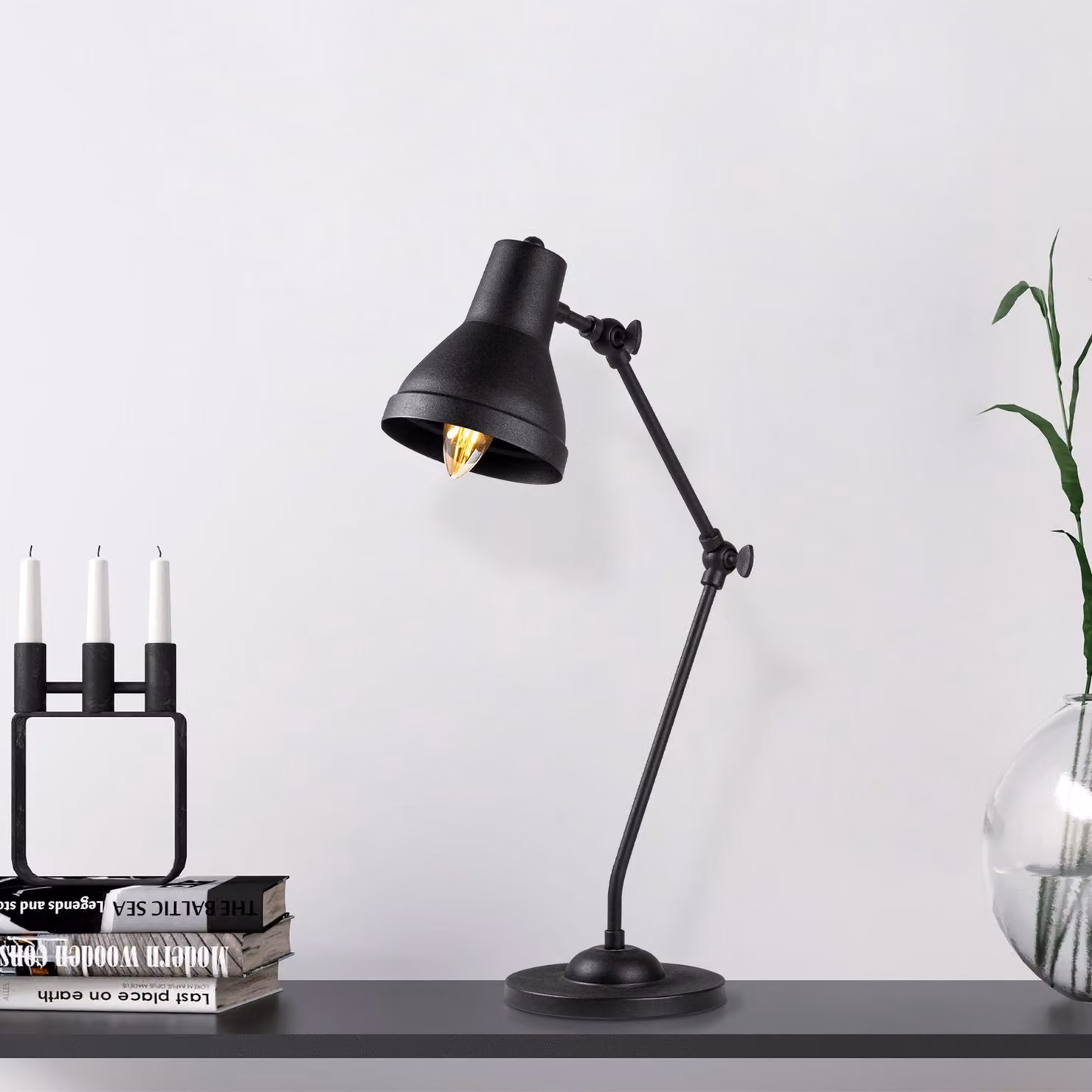 Opviq, lampada da tavolo industriale, nero e oro, attacco E14, 40W, dimensioni 16x27x55 cm | 100% metallo