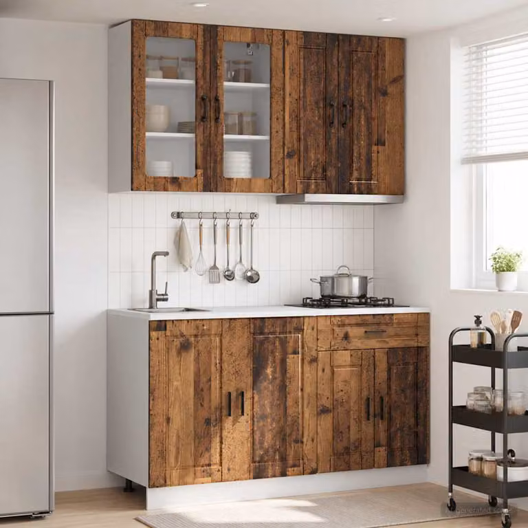 Set di unità base per cucina vidaXL PORTO in legno e MDF, colore marrone con ante in vetro, 4 pezzi