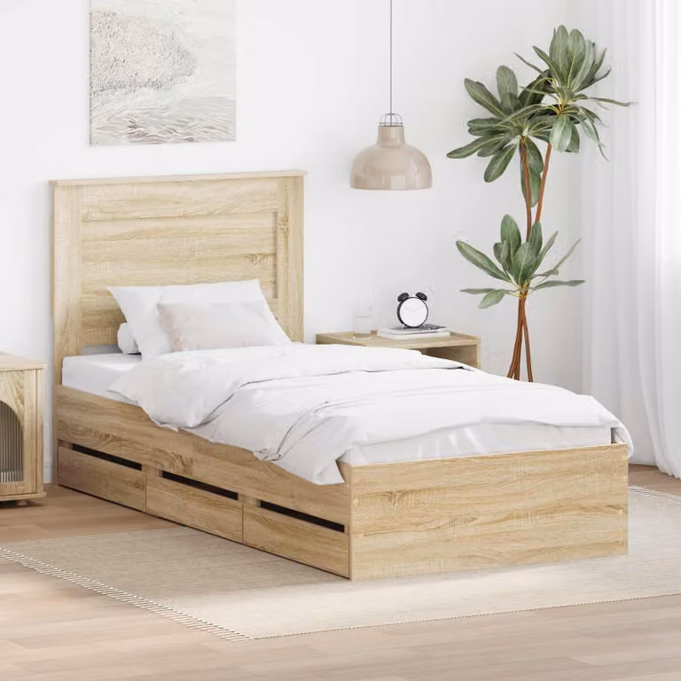 Struttura del letto con cassetto vidaXL in Rovere Sonoma, colore marrone, L/P/H: 190 x 80 x 78 cm