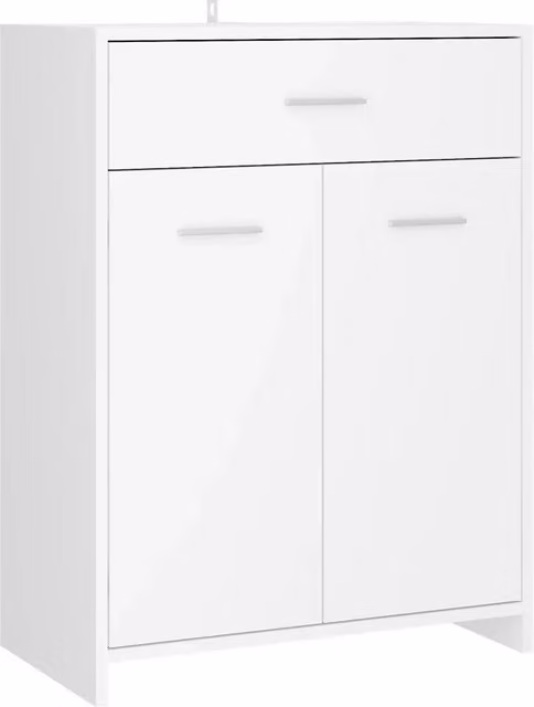 Mobiletto da bagno minimalista bianco HELLOSHOP26 in legno composito con ante a cerniera e cassetti, L: 60 cm, P: 33 cm, H: 80 cm