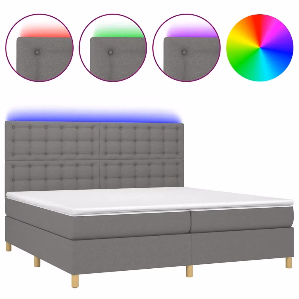 Letto Ibrido con Materasso e Illuminazione LED vidaXL in Tessuto Grigio e Bianco L/P: 200 x 200 cm – 2