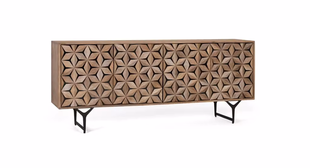 Credenza etnica in legno di mango e metallo marrone Giner y Colomer con decoro geometrico – 2