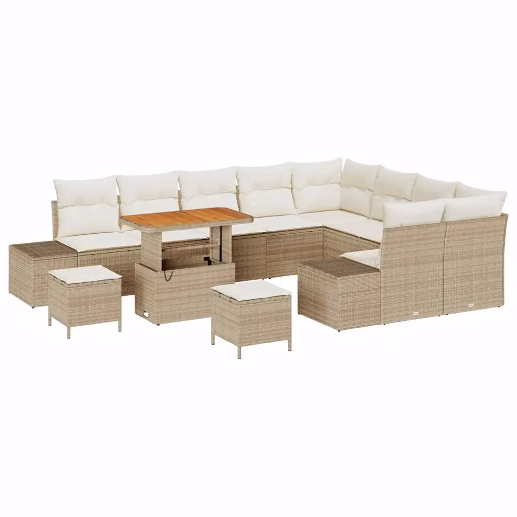Set Divano da Giardino vidaXL 12 Pezzi in Polyrattan Beige con Cuscini e Tavolino da Esterno – 2