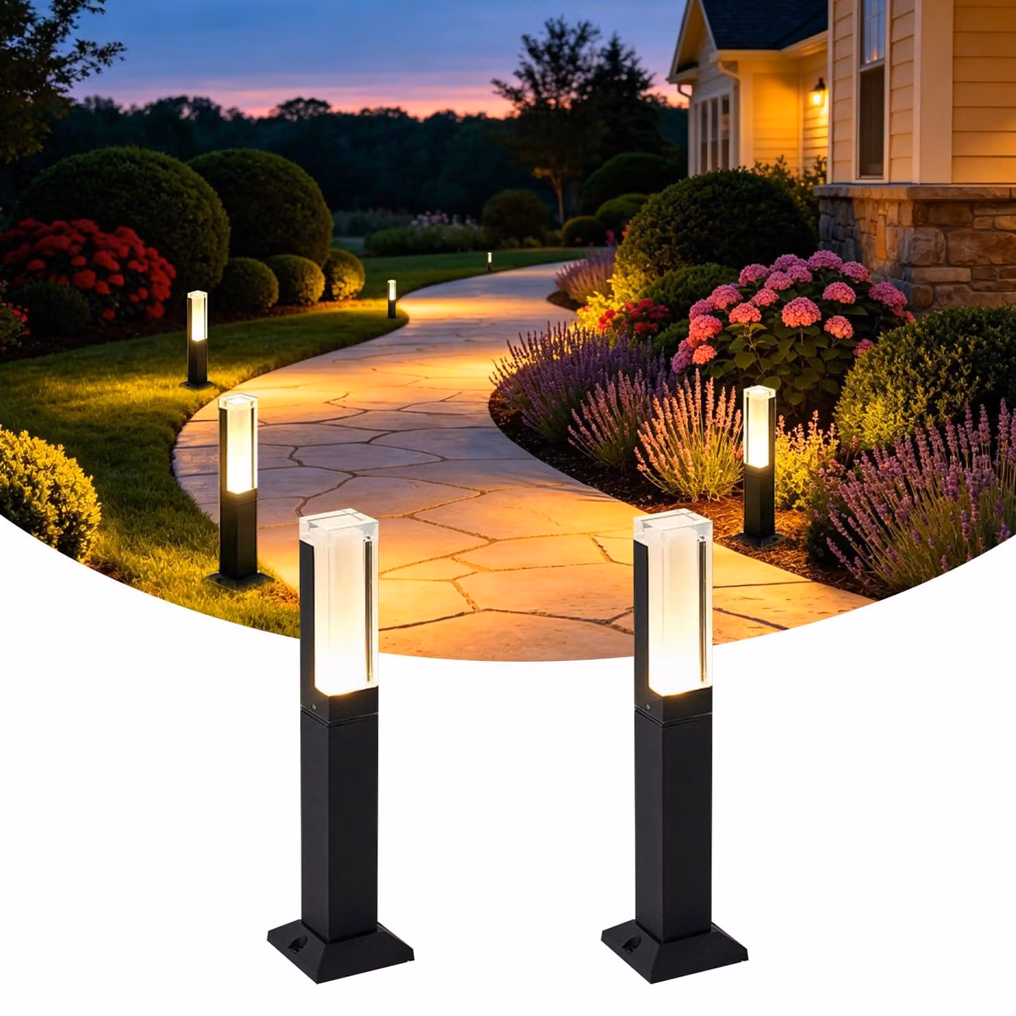 Set di 2 lampade a LED da parete, 6W, 60cm, luce bianca calda, grado di protezione IP65, colore nero
