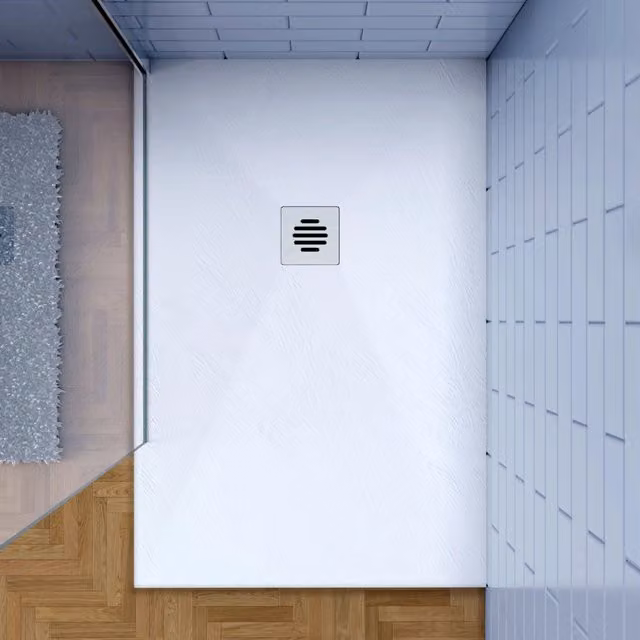 Piatto Doccia Bianco 70x170cm di Spessore da 3 cm in Pietra Artificiale e Mesina Mista Effetto Ardesia Ruvido Piletta e Tubo inclusi