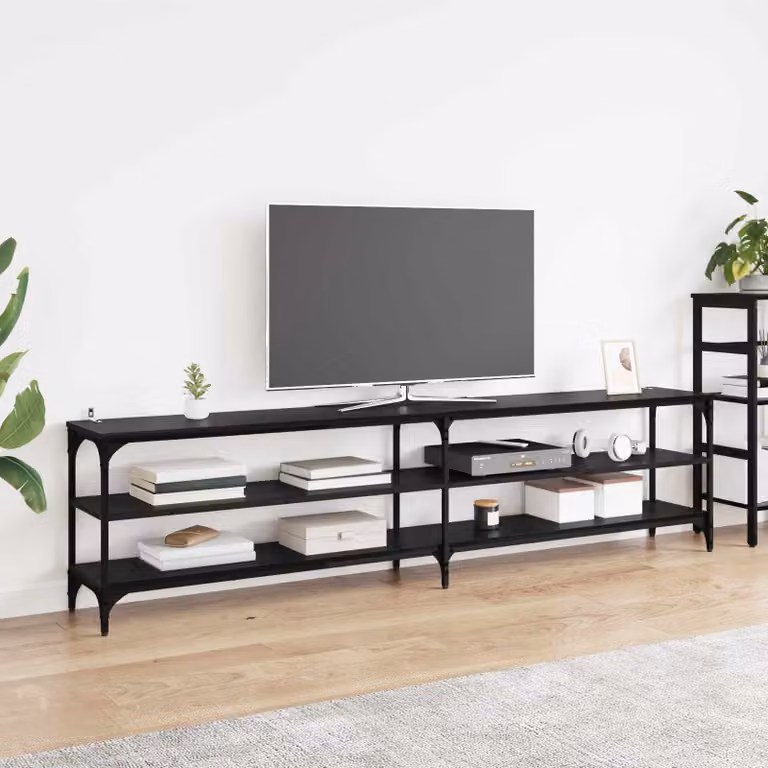 Mobile TV vidaXL in stile rustico nero con ruote, L: 200 cm, P: 30 cm, H: 50 cm