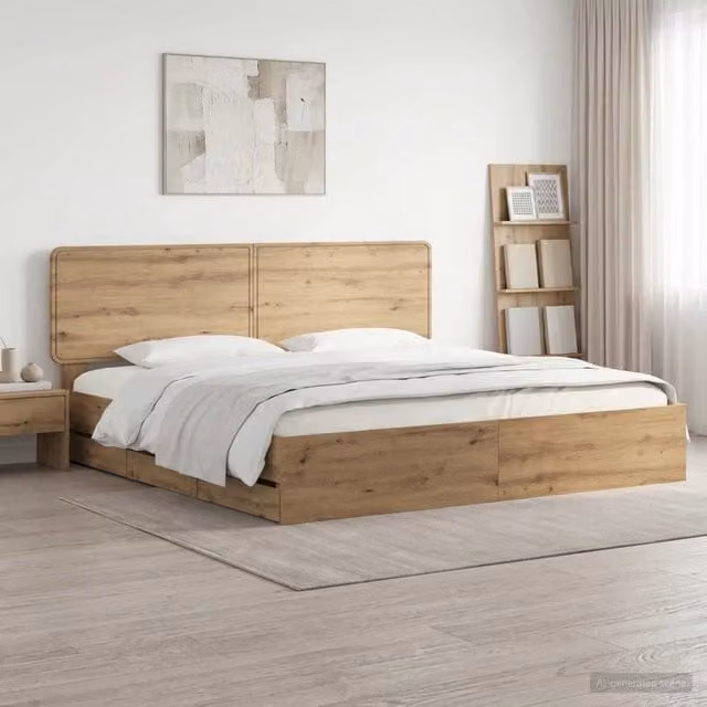 Letto con contenitore e testiera vidaXL in legno rovere, L/P/H: 180 x 200 x 100 cm – 1