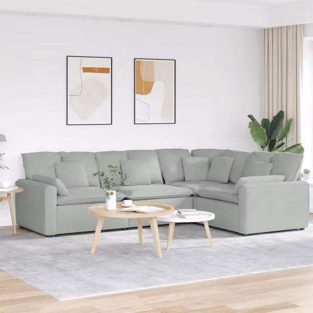 Divano Modulare con Cuscini in Velluto Grigio Chiaro 3321159