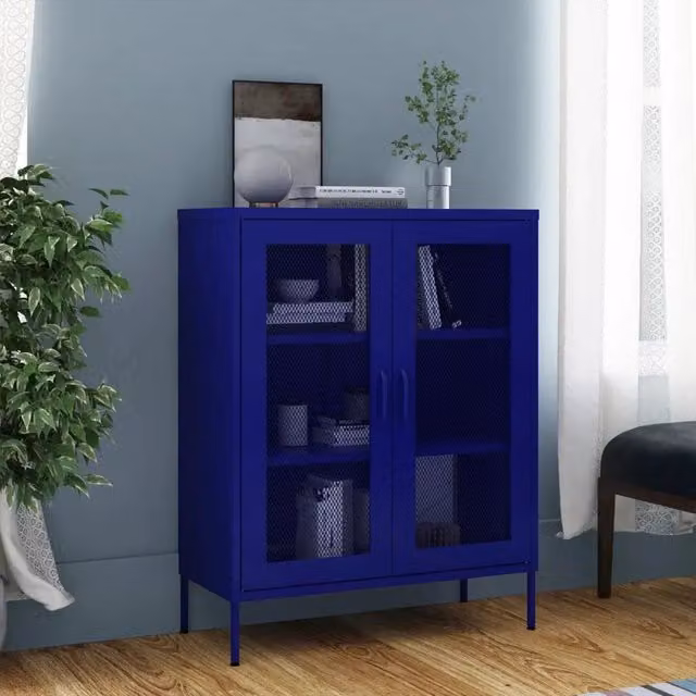 Armadietto in metallo vidaXL blu con ripiani interni e ante a battente, L 80 cm, P 35 cm, H 101,5 cm