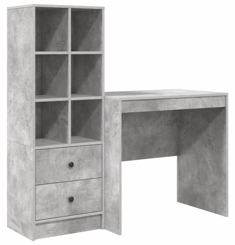 Scrivania con cassetto con lo scaffale 2 pcs Grigio cemento