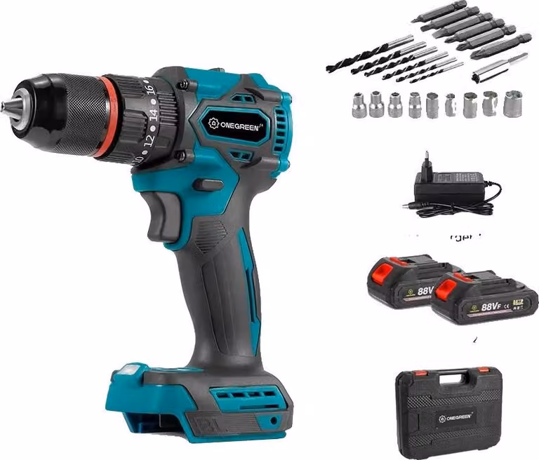 Trapano elettrico a percussione, motore brushless, 3 funzioni, 2 batterie spina UE