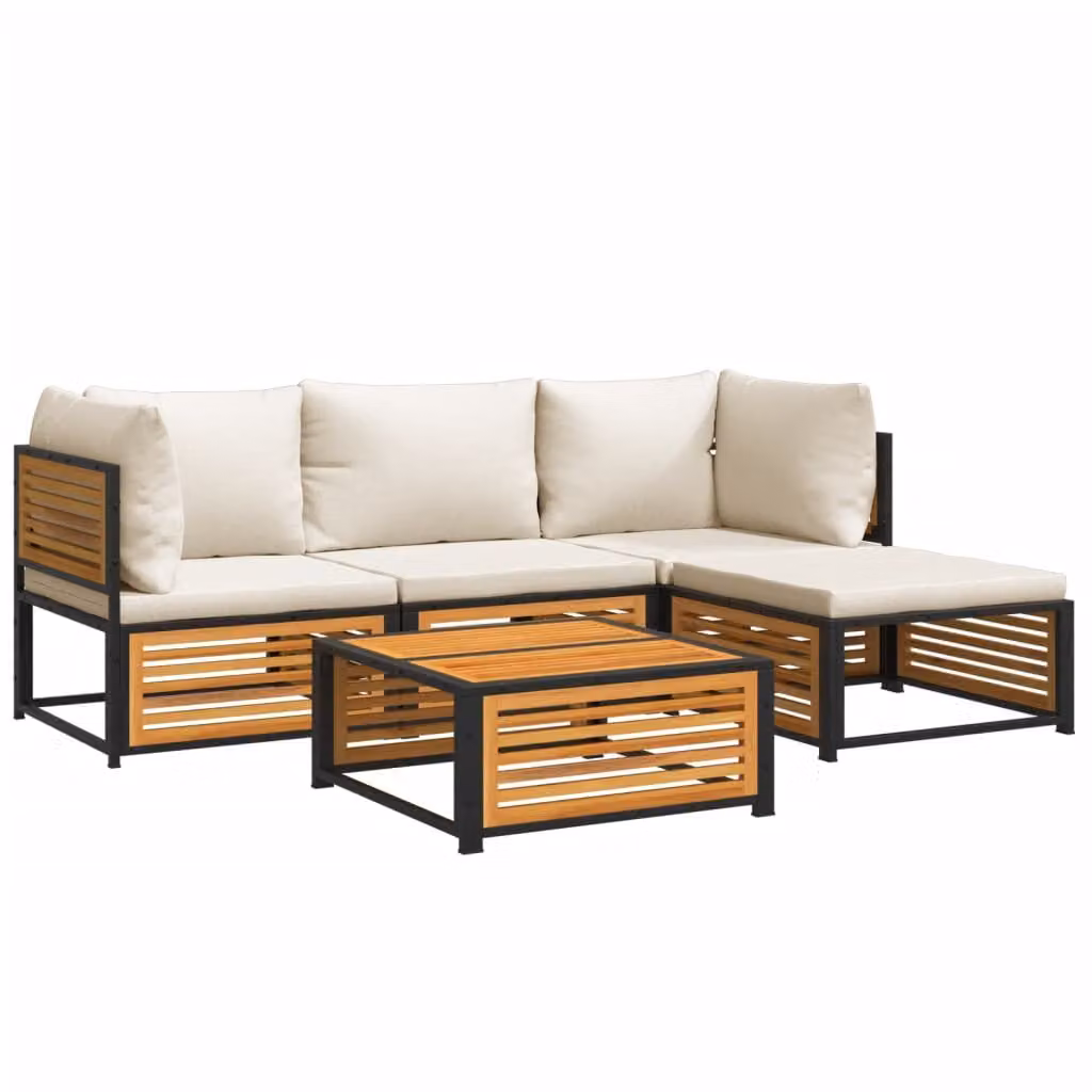 Set Divano da Giardino 5 pz con Cuscini Legno Massello Acacia