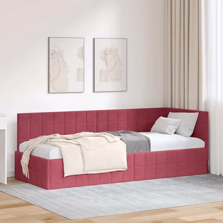 Cornice del letto ad angolo vidaXL in velluto rosso, L 200 x P 80 x H 72 cm