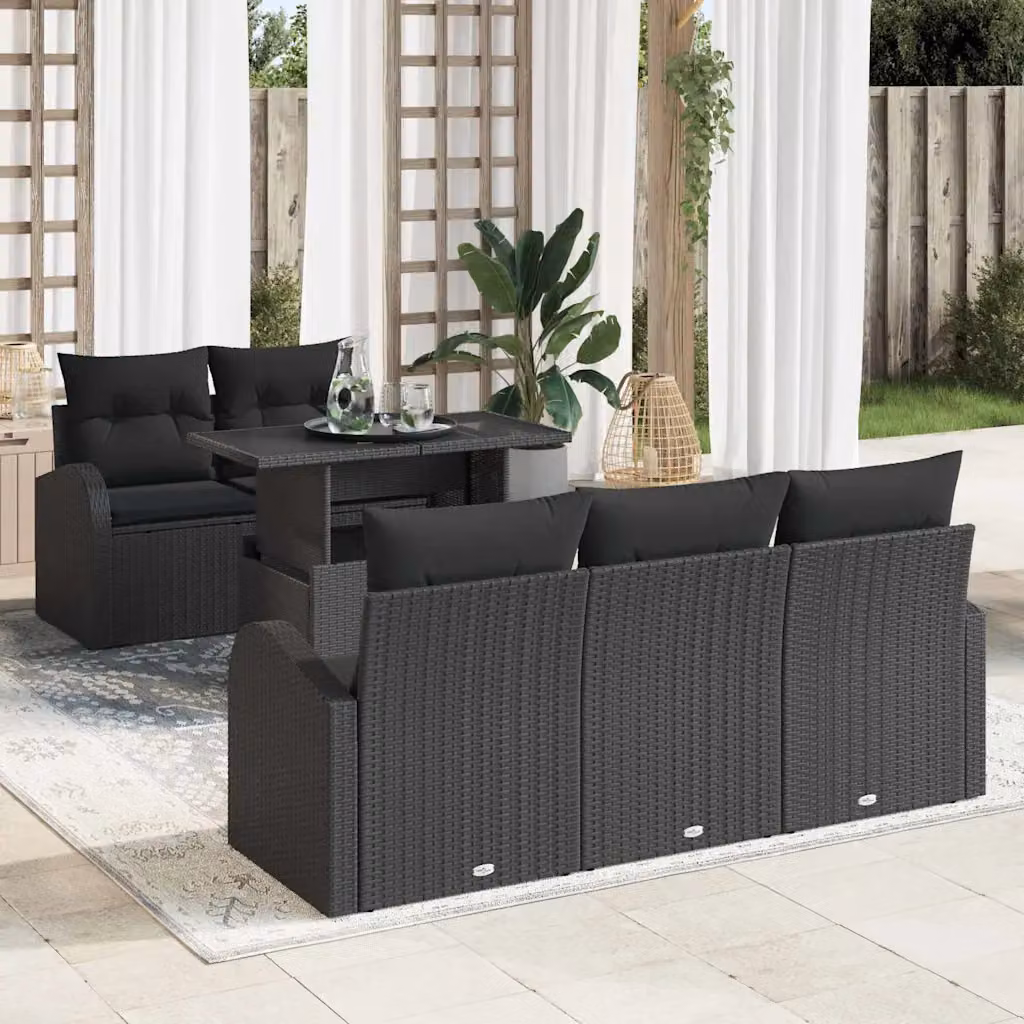 Set Divano da Giardino vidaXL a Forma a L con Cuscini e Tavolino Nero in Polyrattan e Metallo – 1