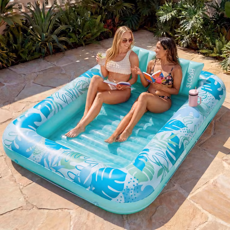 Letto gonfiabile per piscina, dimensioni 216 x 145 cm, colore ciano e bianco, ideale per l'uso in giardino