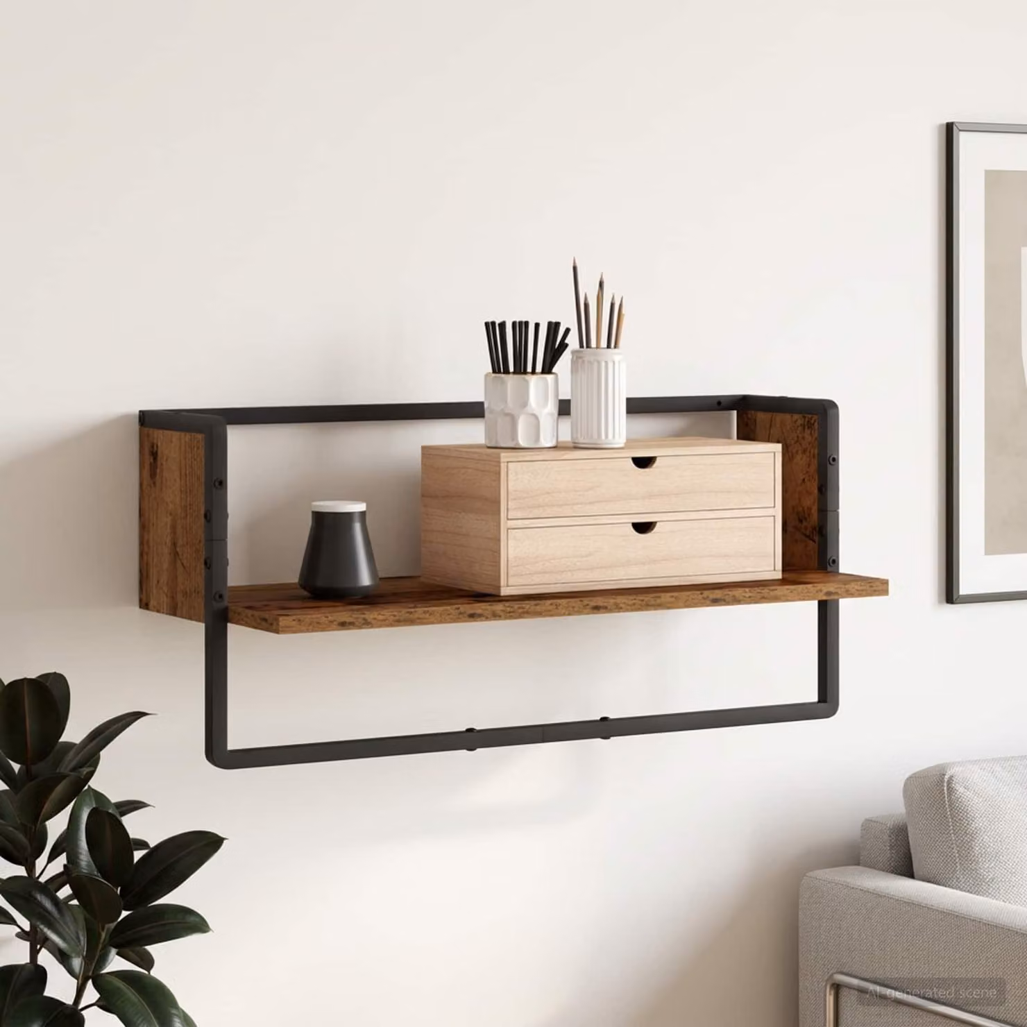 Scaffale da parete moderno vidaXL in legno e metallo, colore marrone e nero, L 65 x P 25 x H 30 cm