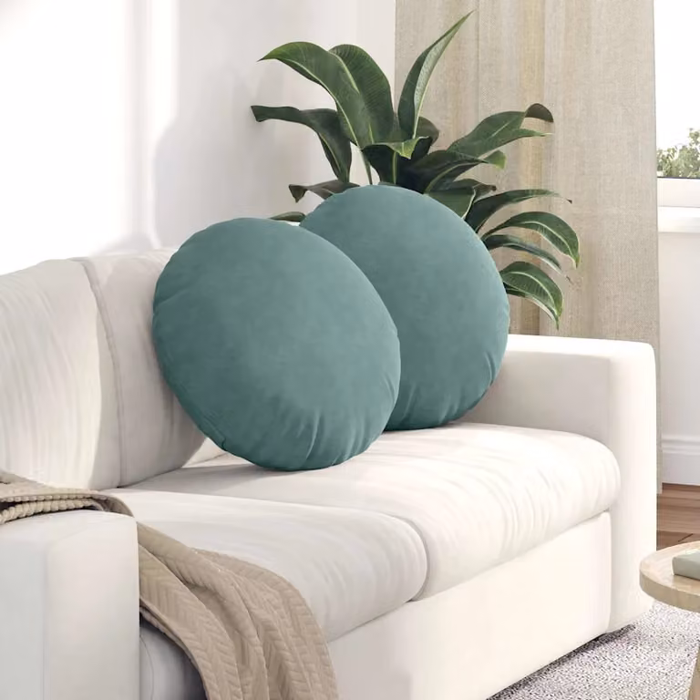 Set di 2 cuscini per seduta rotondi vidaXL in velluto verde petrolio Ø 50 cm x 19 cm