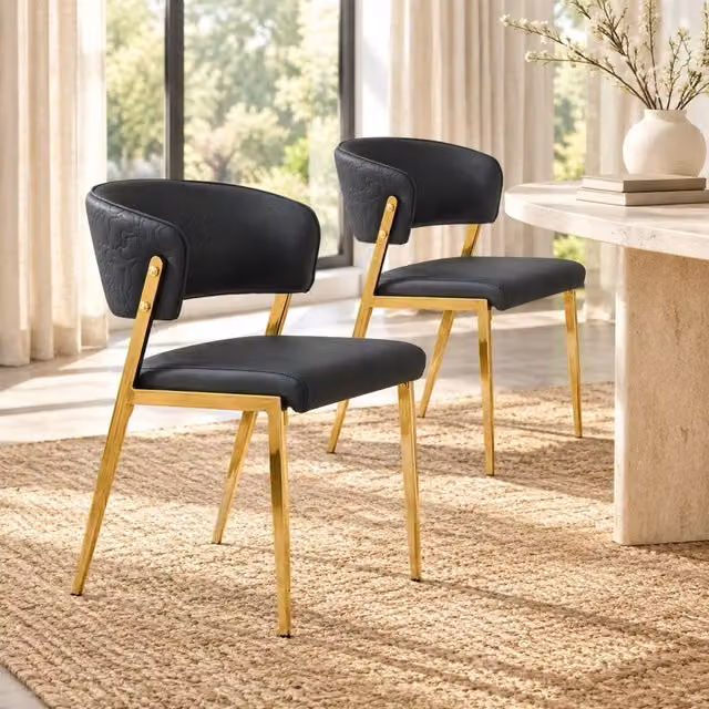 Set di 2 sedie da pranzo nere in PU con struttura in metallo