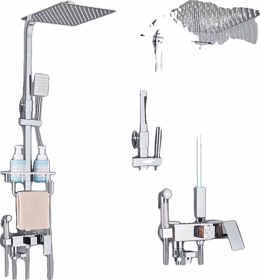 Set di miscelatori per doccia in ottone, stile contemporaneo, tecnologia termostatica, cromo 4-12