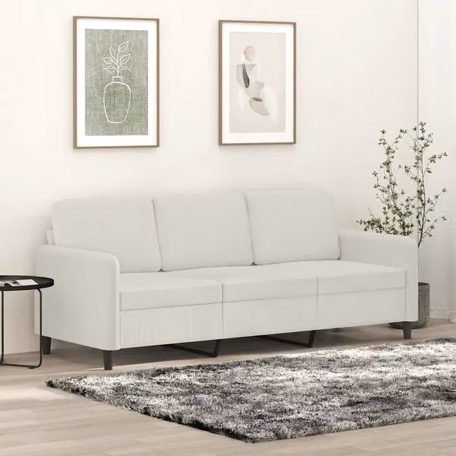 Divano moderno vidaXL in velluto beige e bianco con struttura in metallo per il tuo soggiorno L: 198 cm, P: 80 cm, H: 77 cm