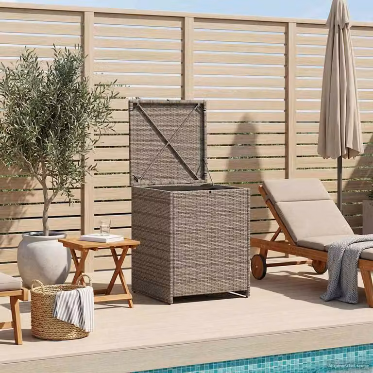Scatola per cuscini vidaXL in rattan e metallo, grigio e marrone, L/P/H: 55 x 55 x 69 cm