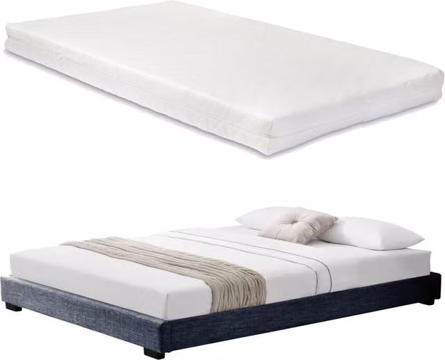 Letto Corium imbottito con materasso in schiuma fredda anallergica e rivestimento in tessuto, L/P: 140 x 200 cm, Grigio Scuro