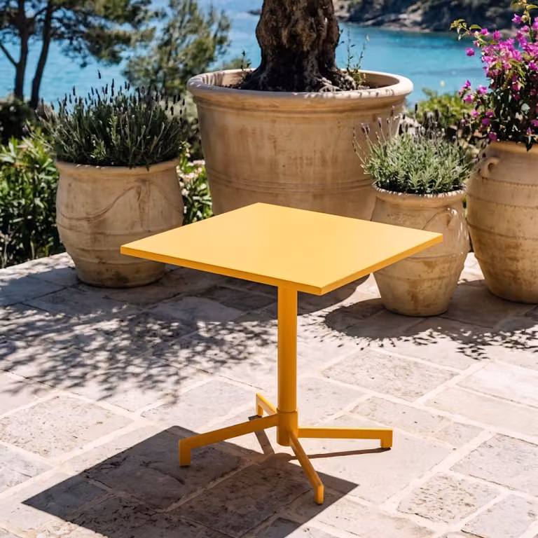 Tavolo da giardino bistrot quadrato con piano pieghevole giallo - Oviala Palavas