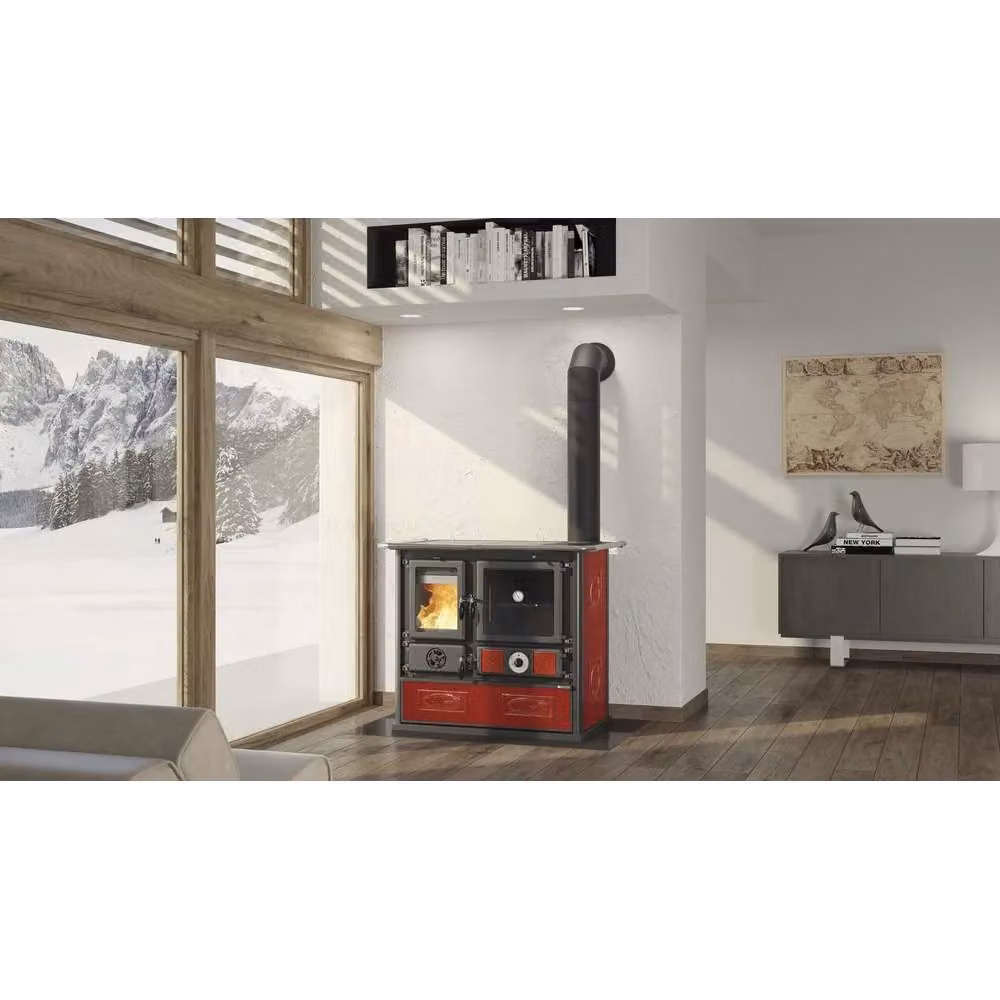 Termostufa a Legna Termorosa DSA 4.0 Nordica in Maiolica Rossa – 2