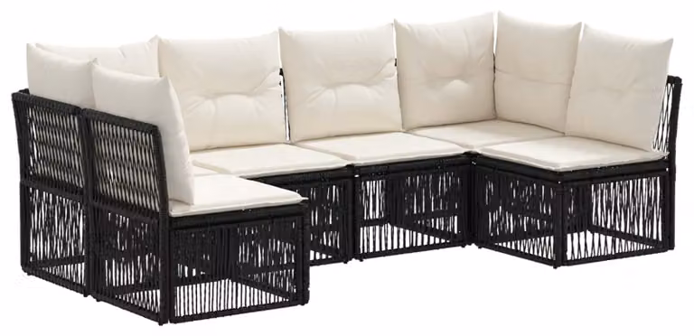 Set da giardino composto da 6 pezzi, colore nero, realizzato in rattan sintetico