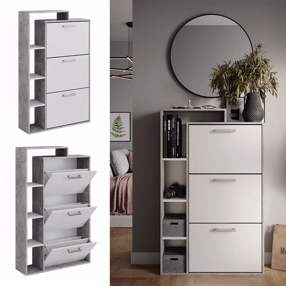 Scarpiera Orlando Vicco Bianco, L: 80 cm, H: 128.3 cm, P: 29.6 cm con 3 scomparti a ribalta – 2