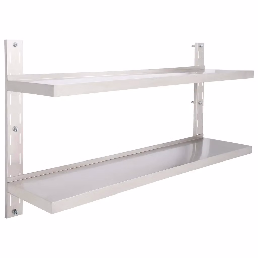vidaXL Mensola a Sospensione a 2 Livelli in Acciaio Inox Grigio L: 150 cm, P: 30 cm, H: 20 cm – 2