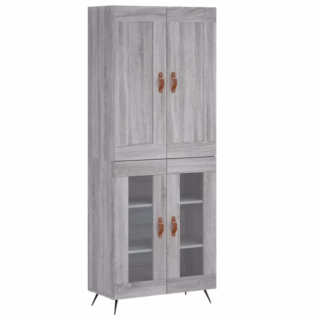 Credenza moderna vidaXL in legno e metallo con vetro, Grigio, L: 69,5 cm, P: 34 cm, H: 180 cm – 2