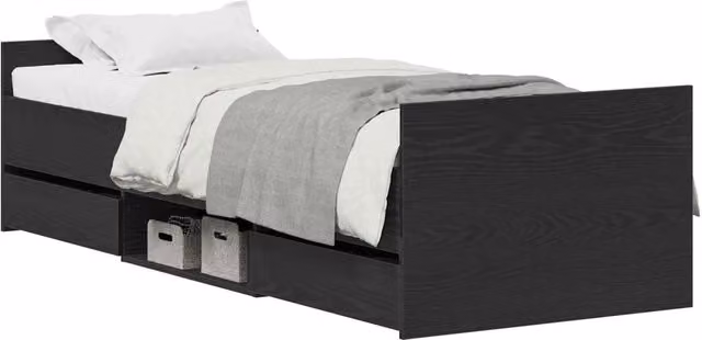 Letto singolo per adulti con testiera in Rovere Nero e cassetti, L/P/H: 193 x 78 x 50 cm – 1