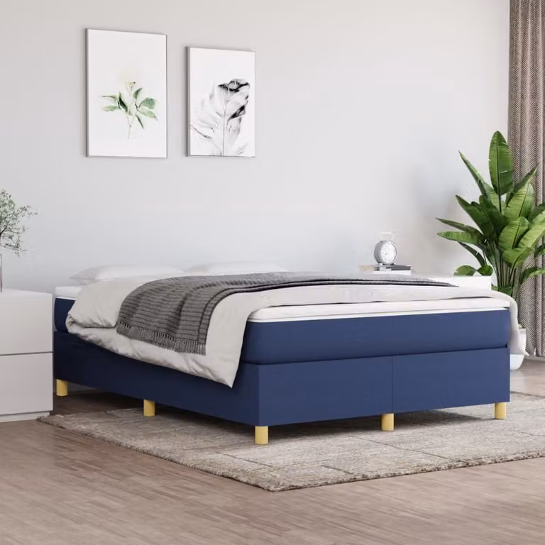 The Living Store Letto a molle con materasso Blu 140x200 cm in tessuto