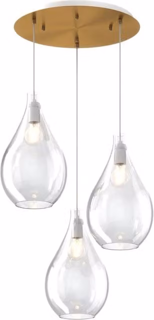 Lampadario Contemporaneo Drop 2.0 Metallo Ottone Vetro Trasparente 3 Luci E27